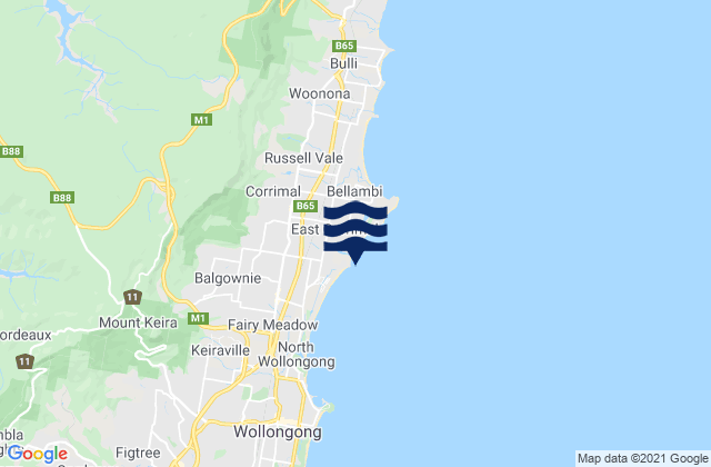 Mapa de mareas Corrimal, Australia