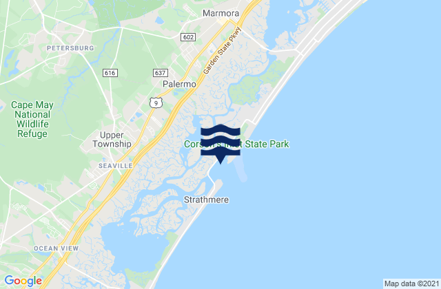 Mapa de mareas Corson's Inlet Entrance, United States