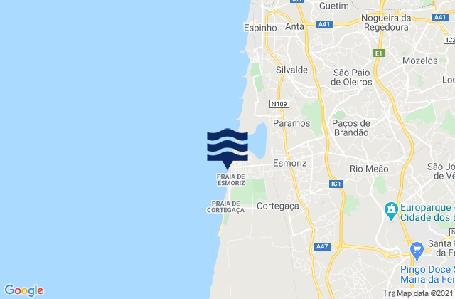 Mapa de mareas Cortegaça, Portugal