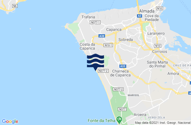 Mapa de mareas Costa da Caparica, Portugal