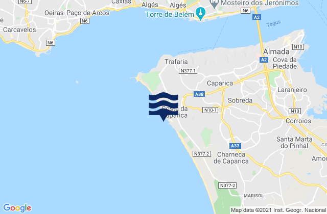 Mapa de mareas Costa de Caparica, Portugal