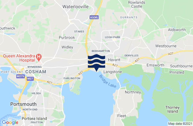 Mapa de mareas Cowplain, United Kingdom