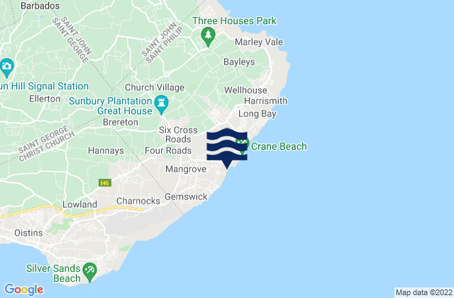 Mapa de mareas Crane Beach / Foul Bay, Barbados
