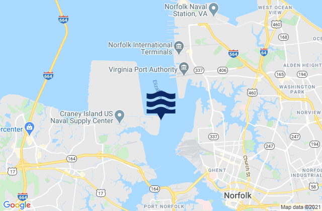 Mapa de mareas Craney Island Light, United States