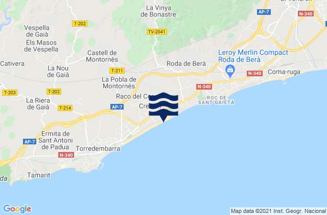 Mapa de mareas Creixell, Spain