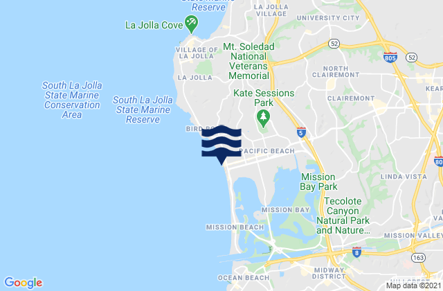 Mapa de mareas Crystal Pier and Pacific Beach, United States