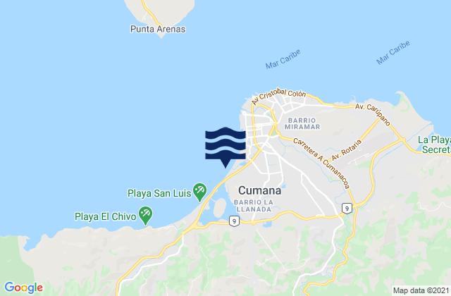 Mapa de mareas Cumana, Venezuela