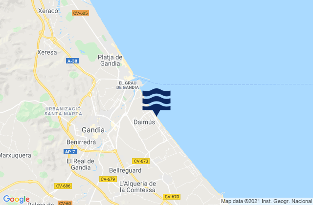 Mapa de mareas Daimús, Spain