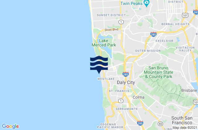 Mapa de mareas Daly City, United States