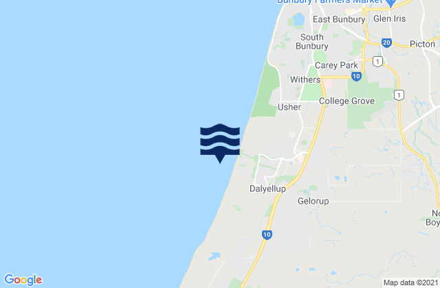 Mapa de mareas Dalyellup Beach, Australia