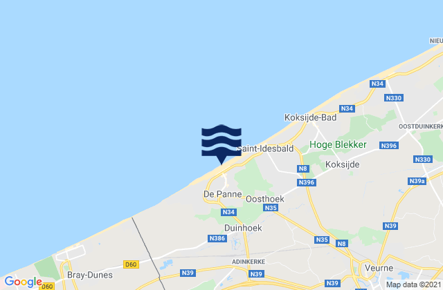 Mapa de mareas De Panne, Belgium