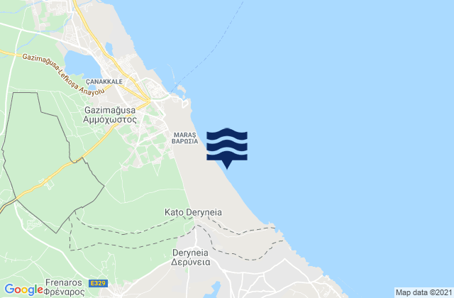 Mapa de mareas Derýneia, Cyprus