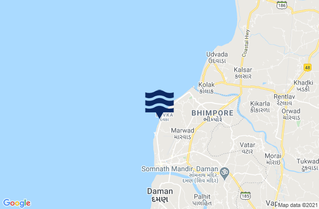 Mapa de mareas Devka Beach, India