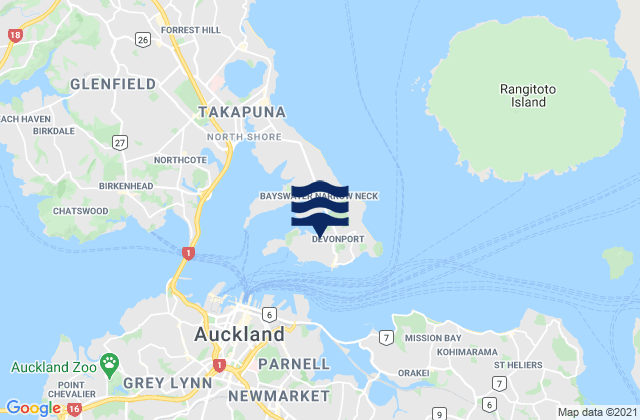 Mapa de mareas Devonport Beach, New Zealand