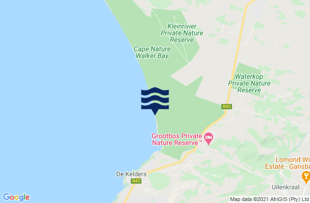 Mapa de mareas Die Plaat, South Africa