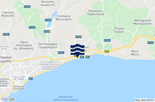 Mapa de mareas Dieróna, Cyprus