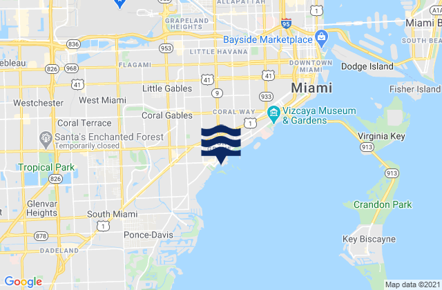 Mapa de mareas Dinner Key Marina Biscayne Bay, United States