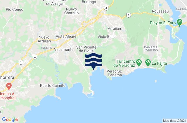 Mapa de mareas Distrito Arraiján, Panama