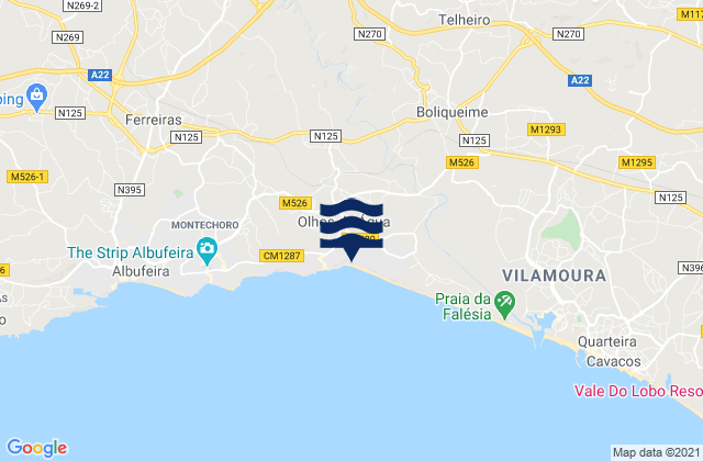Mapa de mareas Distrito de Faro, Portugal