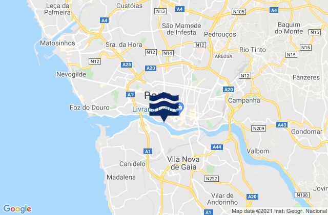 Mapa de mareas Distrito do Porto, Portugal
