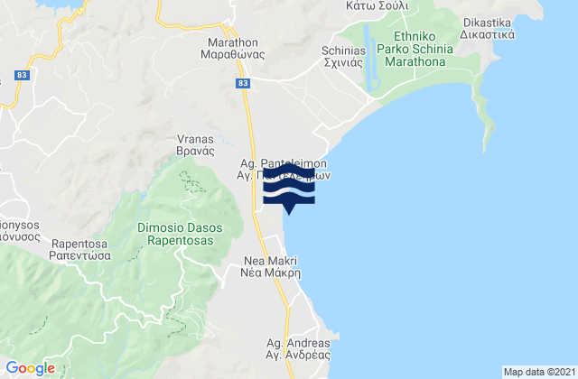 Mapa de mareas Diónysos, Greece