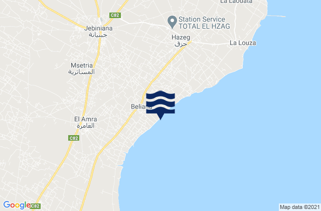 Mapa de mareas Djebeniana, Tunisia