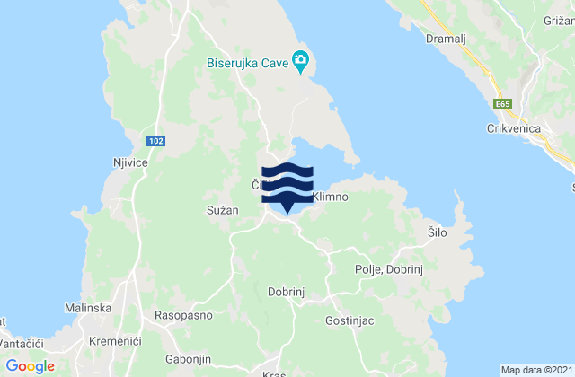 Mapa de mareas Dobrinj, Croatia