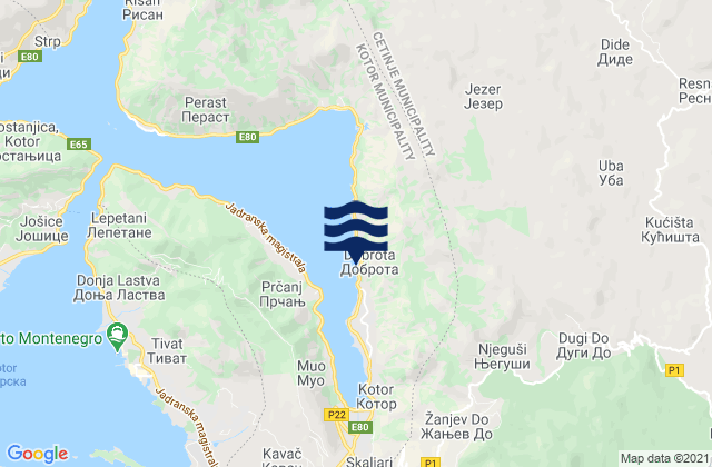 Mapa de mareas Dobrota, Montenegro