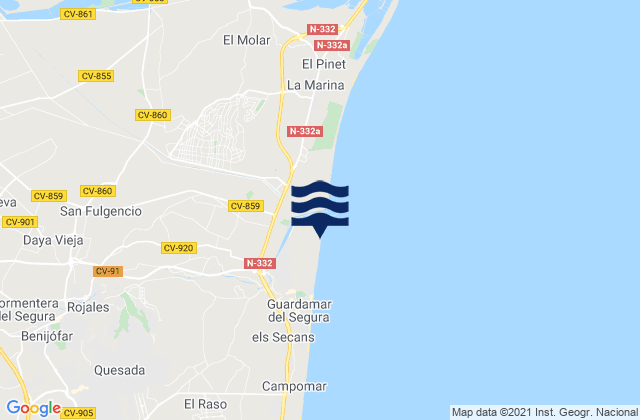 Mapa de mareas Dolores, Spain