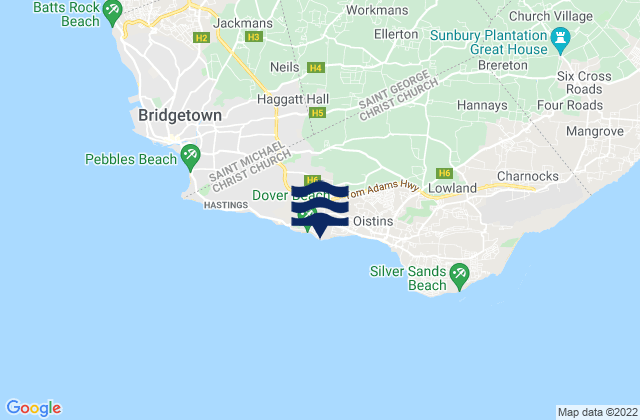 Mapa de mareas Dover Beach, Barbados