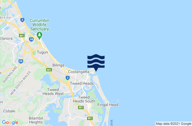 Mapa de mareas Duranbah Beach Tweed Heads, Australia