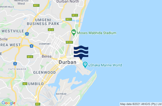 Mapa de mareas Durban, South Africa