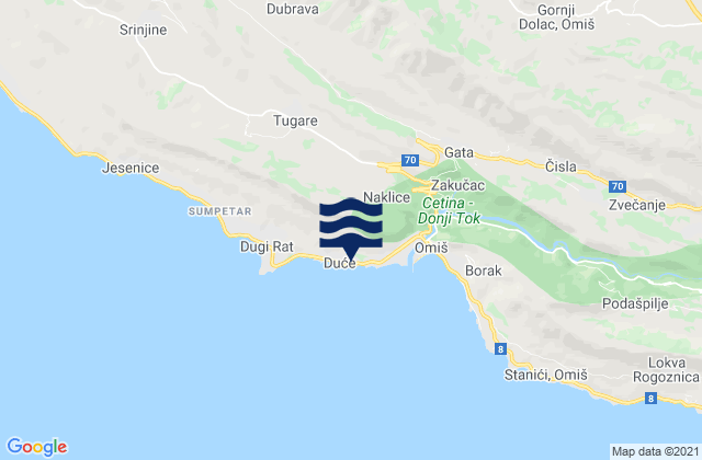 Mapa de mareas Duće, Croatia