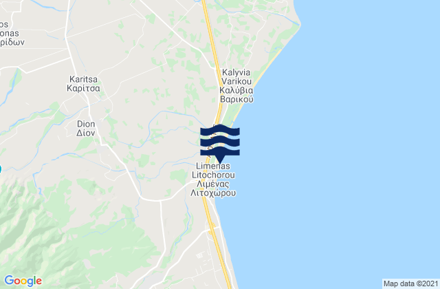 Mapa de mareas Díon, Greece