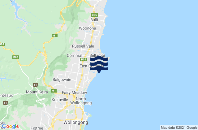 Mapa de mareas East Corrimal, Australia