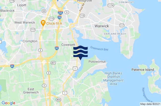 Mapa de mareas East Greenwich, United States