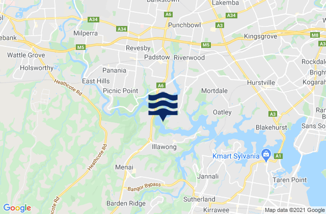 Mapa de mareas East Hills, Australia