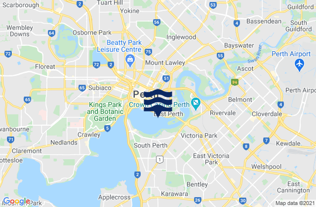 Mapa de mareas East Perth, Australia