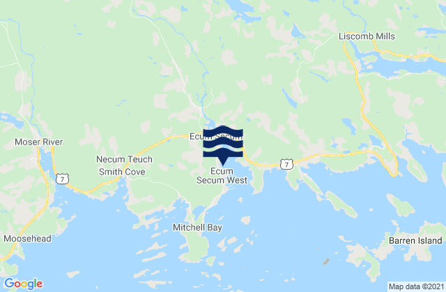 Mapa de mareas Ecum Secum Harbour, Canada
