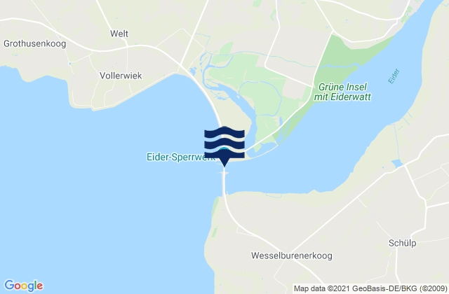 Mapa de mareas Eidersperrwerk, Denmark