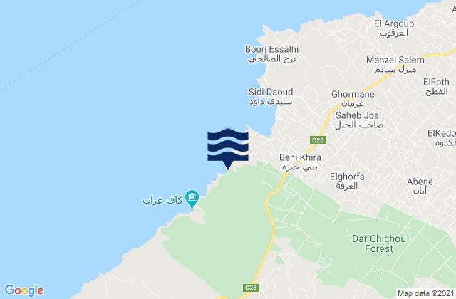 Mapa de mareas El Haouaria, Tunisia
