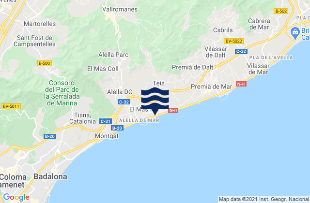 Mapa de mareas El Masnou, Spain