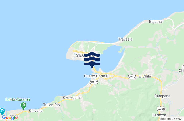 Mapa de mareas El Porvenir, Honduras