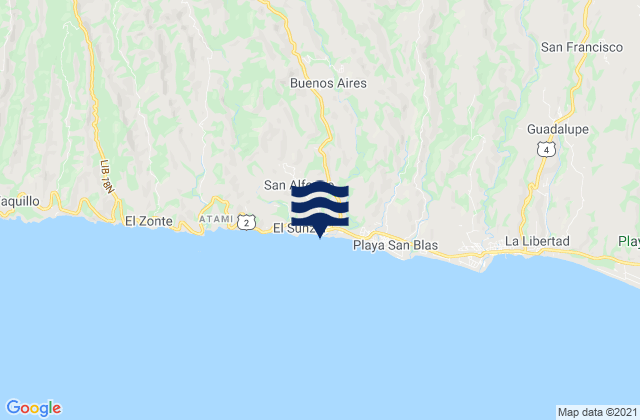 Mapa de mareas El Sunzal, El Salvador