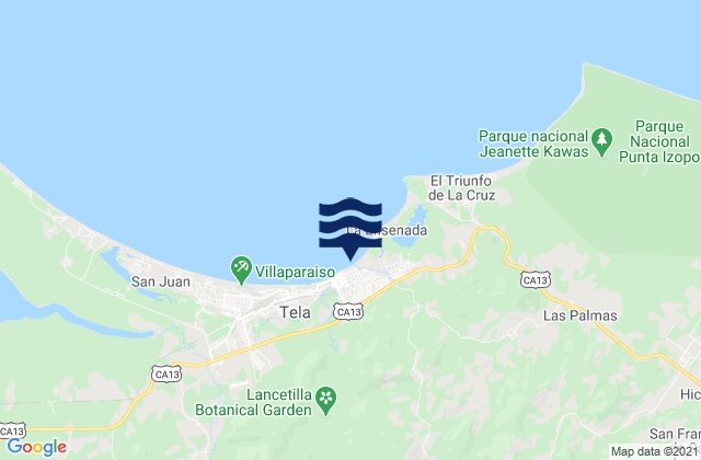 Mapa de mareas El Triunfo de la Cruz, Honduras
