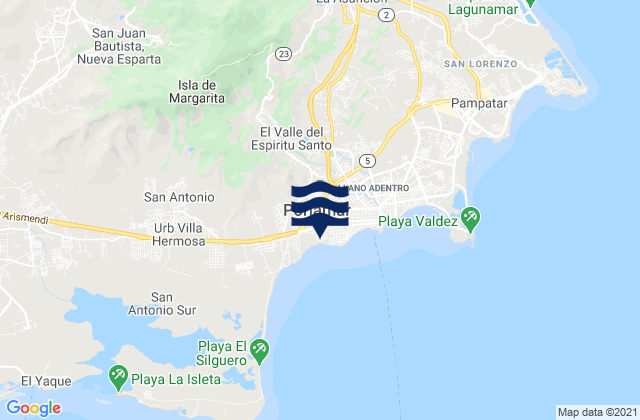 Mapa de mareas El Valle del Espíritu Santo, Venezuela