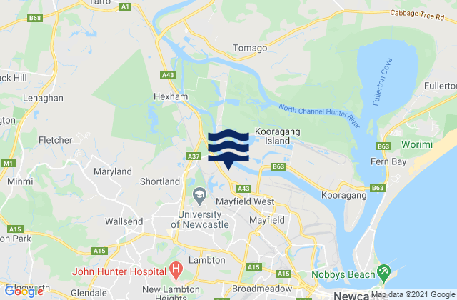 Mapa de mareas Elermore Vale, Australia