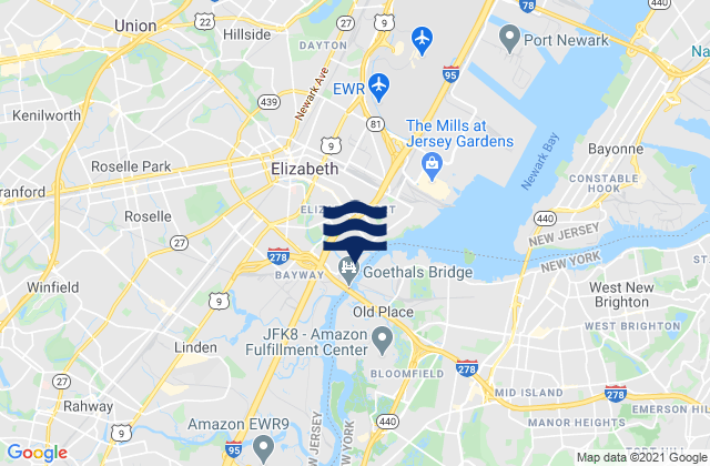 Mapa de mareas Elizabeth, United States