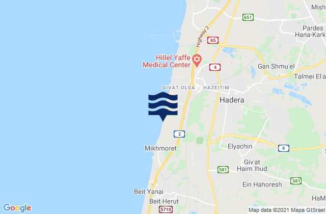 Mapa de mareas Elyakhin, Israel