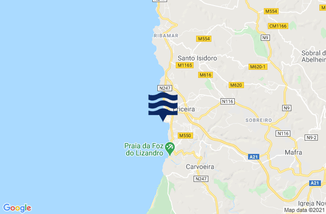 Mapa de mareas Ericeira, Portugal
